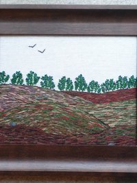 11" x 13" Wild Maine Blueberry Barren Hand-Embroidered Crewel Wall Art