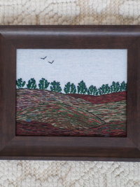 11" x 13" Wild Maine Blueberry Barren Hand-Embroidered Crewel Wall Art