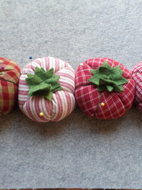 Tomato Pincushion in Red & White Homespun Cotton