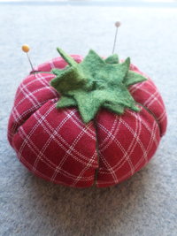 Tomato Pincushion in Red & White Homespun Cotton