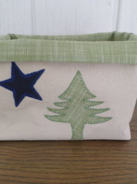 Maine Flag Hand Embroidered Canvas Fabric Basket