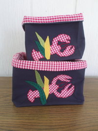 Maine Lobster & Seaweed Hand Embroidered Canvas Fabric Basket