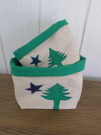 Maine Flag Hand Embroidered Canvas Fabric Basket