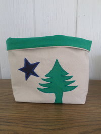 Maine Flag Hand Embroidered Canvas Fabric Basket