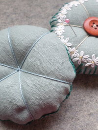 Linen Pincushion with Hand Embroidered Daisies