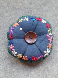 Linen Pincushion with Hand Embroidered Daisies