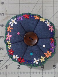 Linen Pincushion with Hand Embroidered Daisies