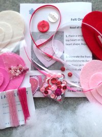 Set of 4 Valentine Hearts Felt Ornaments DIY Sewing Activity Kit 