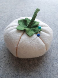 Gourd Felt Pincushion, White Pumpkin 