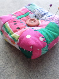 Patchwork Pincushion, Hand Embroidered Crazy Quilt Design in Pinks and Greens