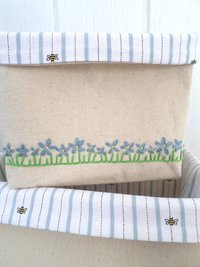 Daisies Hand Embroidered Canvas Fabric Basket
