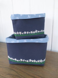 Daisies Hand Embroidered Canvas Fabric Basket