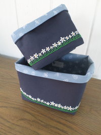 Daisies Hand Embroidered Canvas Fabric Basket