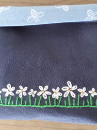 Daisies Hand Embroidered Canvas Fabric Basket
