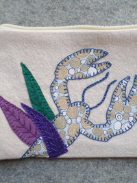 Maine Lobster Zip Bag, Hand Embroidered Coin Purse