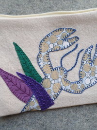 Maine Lobster Zip Bag, Hand Embroidered Coin Purse