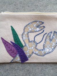 Maine Lobster Zip Bag, Hand Embroidered Coin Purse