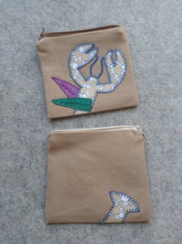 Maine Lobster Zip Bag, Hand Embroidered Coin Purse