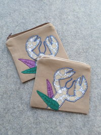 Maine Lobster Zip Bag, Hand Embroidered Coin Purse