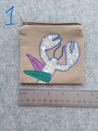 Maine Lobster Zip Bag, Hand Embroidered Coin Purse