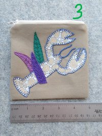 Maine Lobster Zip Bag, Hand Embroidered Coin Purse