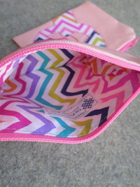 Maine Lobster Zip Bag, Hand Embroidered Pink Coin Purse with Rainbow Chevron Design