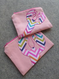 Maine Lobster Zip Bag, Hand Embroidered Pink Coin Purse with Rainbow Chevron Design