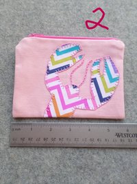 Maine Lobster Zip Bag, Hand Embroidered Pink Coin Purse with Rainbow Chevron Design
