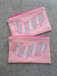 Rainbow Whale Clutch Bag, Hand Embroidered Pink Zipper Wallet, Pencil Case, Zip Pouch