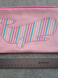 Rainbow Whale Clutch Bag, Hand Embroidered Pink Zipper Wallet, Pencil Case, Zip Pouch