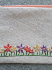 Wildflowers Zip Bag, Hand Embroidered Coin Purse with Floral Design