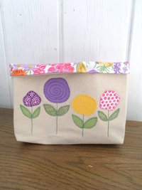 Spring Flowers Hand Embroidered Canvas Fabric Basket