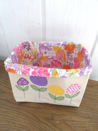 Spring Flowers Hand Embroidered Canvas Fabric Basket