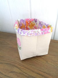 Spring Flowers Hand Embroidered Canvas Fabric Basket