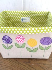 Spring Flowers Hand Embroidered Canvas Fabric Basket