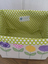 Spring Flowers Hand Embroidered Canvas Fabric Basket