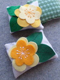Lavender Sachet Hand Embroidered Pink, Yellow or Purple Felt Flower