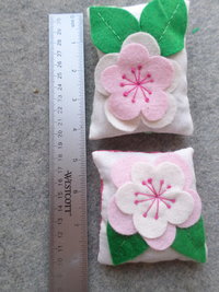 Lavender Sachet Hand Embroidered Pink, Yellow or Purple Felt Flower