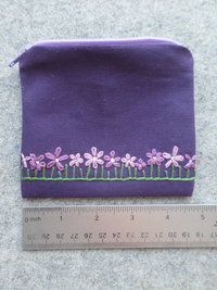 Violets Zip Bag, Hand Embroidered Coin Purse with Purple Flower Design