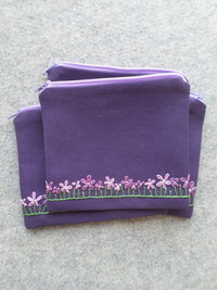 Violets Zip Bag, Hand Embroidered Coin Purse with Purple Flower Design