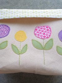 Spring Flowers Hand Embroidered Canvas Fabric Basket