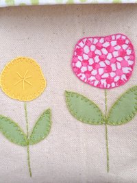 Spring Flowers Hand Embroidered Canvas Fabric Basket