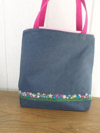 Wildflowers Hand Embroidered Linen Shoulder Tote Bag