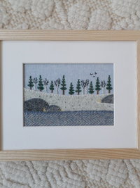 Downeast Winter Landscape 8" x 10" Hand Embroidered Crewel Wall Art