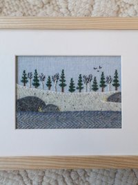 Downeast Winter Landscape 8" x 10" Hand Embroidered Crewel Wall Art