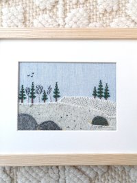 Downeast Winter Landscape 8" x 10" Hand Embroidered Crewel Wall Art