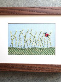 Forsythia Downeast Spring 5" x 7" Hand Embroidered Crewel Wall Art