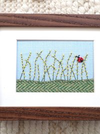 Forsythia Downeast Spring 5" x 7" Hand Embroidered Crewel Wall Art