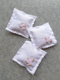 Lavender Sachet Hand Embroidered with Pink Flowers