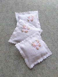 Lavender Sachet Hand Embroidered with Pink Flowers